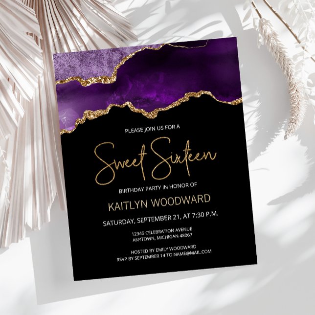 Budget Purple Gold Agate Dark Sweet 16 Invitation (Creator Uploaded)