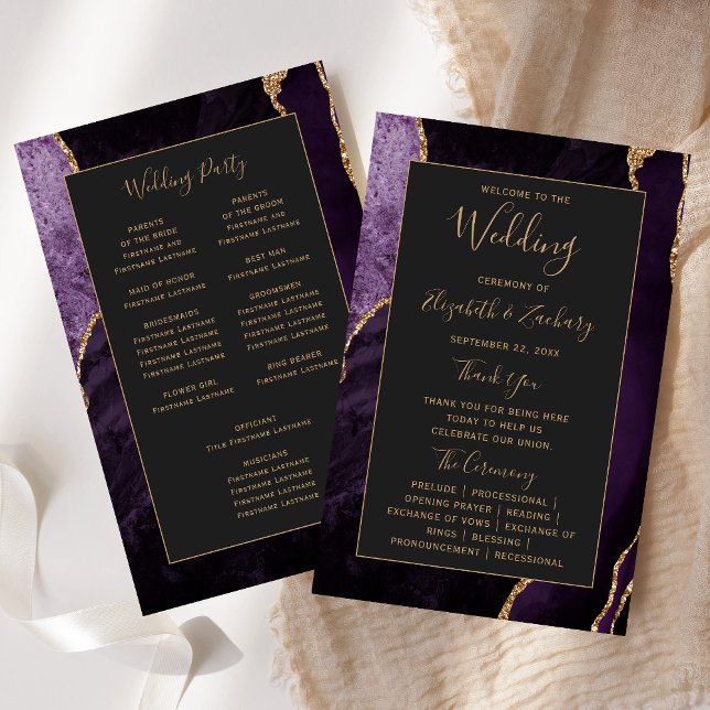 Budget Purple Gold Agate Dark Wedding Program (Creator Uploaded)