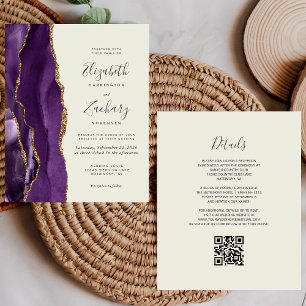 Budget Purple Gold Agate Ivory QR Code Wedding
