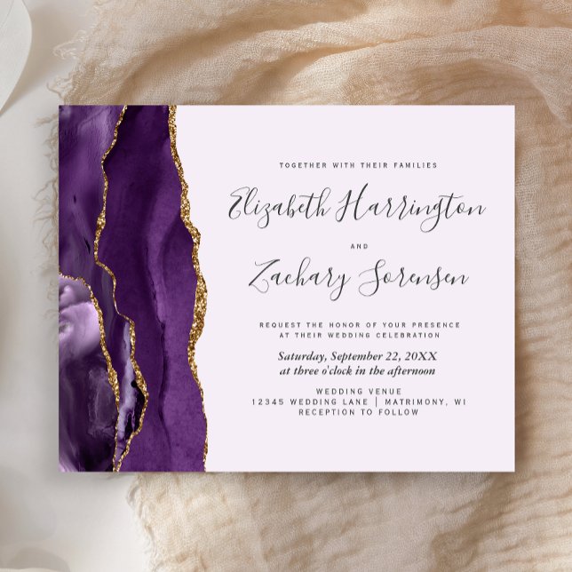 Budget Purple Gold Agate Lavender Wedding Invite (Creator Uploaded)