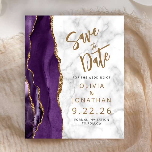 Budget Purple Gold Agate Marble Save the Date (Creator Uploaded)