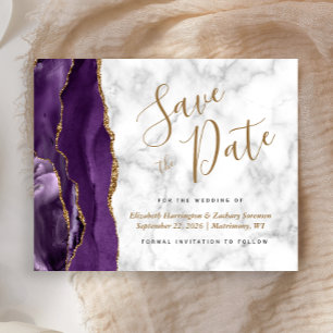 Budget Purple Gold Agate Marble Save the Date