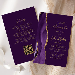 Budget Purple Gold Agate Plum QR Code Wedding