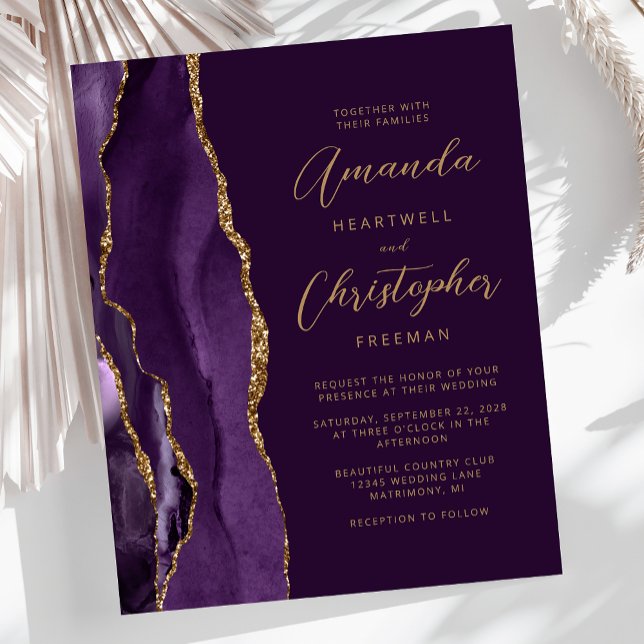 Budget Purple Gold Agate Plum Wedding Invitation (Creator Uploaded)