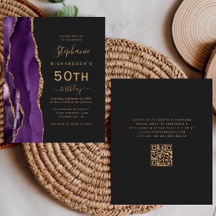 Budget Purple Gold Agate QR Code 50th Birthday