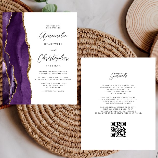 Budget Purple Gold Agate QR Code Wedding (Creator Uploaded)