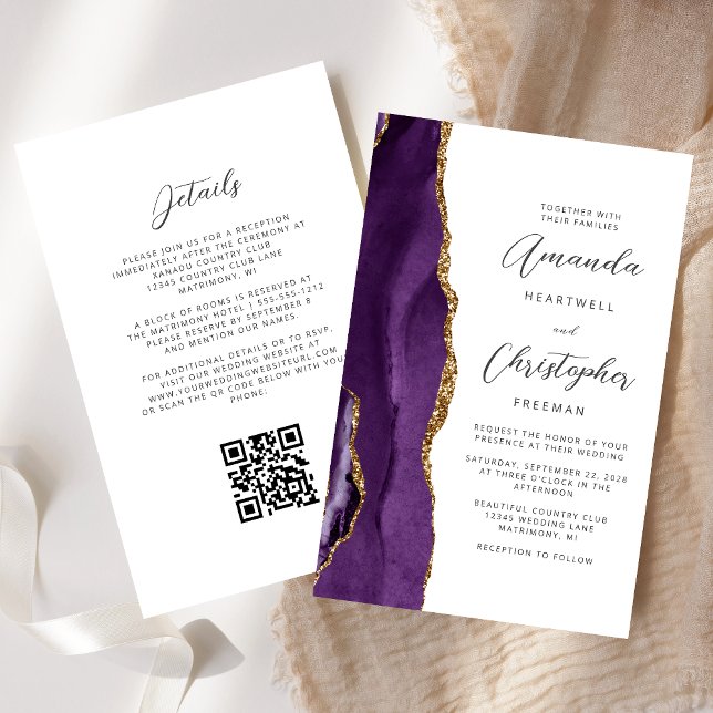 Budget Purple Gold Agate QR Code Wedding (Creator Uploaded)