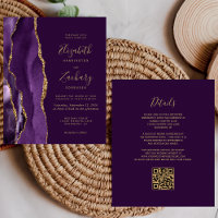 Budget Purple Gold Agate QR Code Wedding Invite