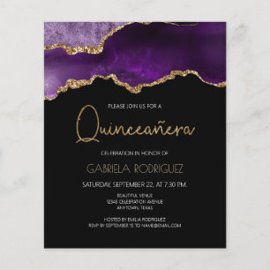 Budget Purple Gold Agate Quinceañera Invitation