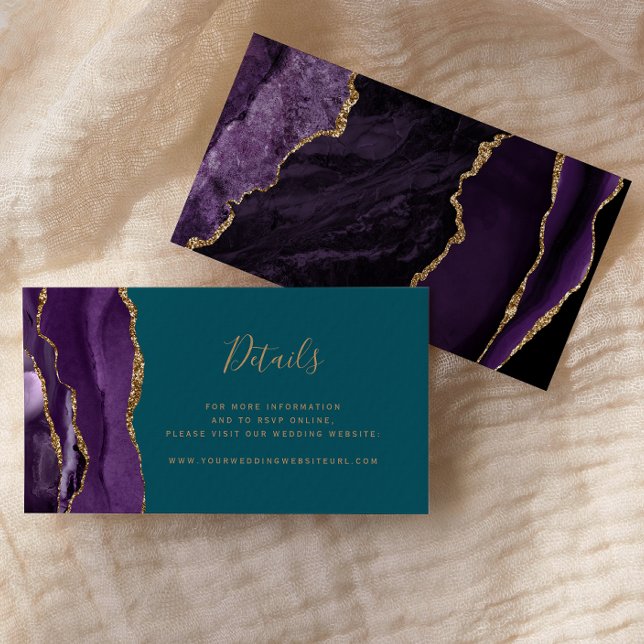 Budget Purple Gold Agate Teal Wedding Website Enclosure Card (Creator Uploaded)