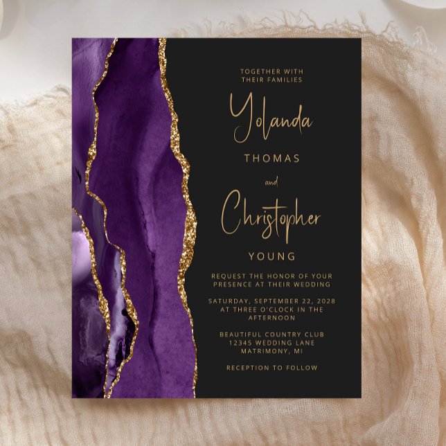 Budget Purple Gold Agate Trendy Wedding Invitation (Creator Uploaded)