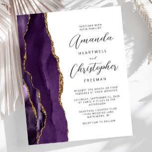 Budget Purple Gold Agate Wedding Invitation