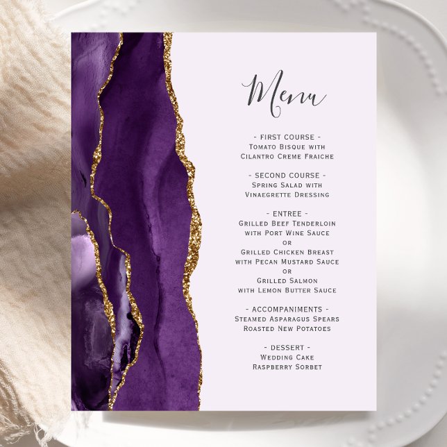 Budget Purple Gold Agate Wedding Menu (Creator Uploaded)