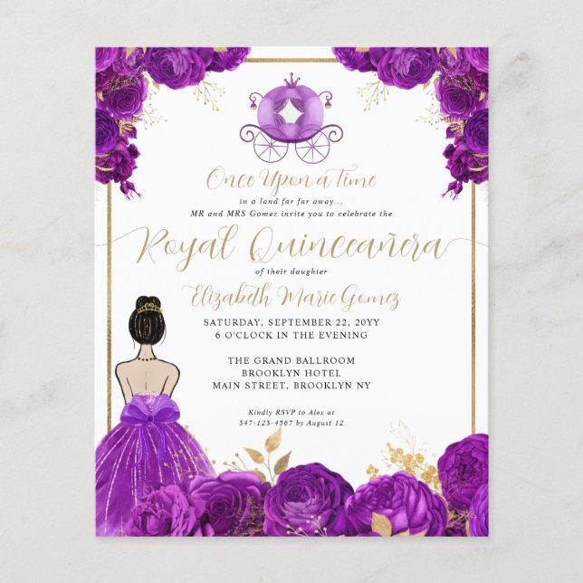 Budget Purple Gold Cinderella Royal Quinceanera (Front)