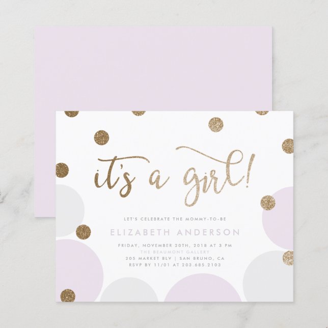 Budget Purple & Gold Confetti Girl Baby Shower (Front/Back)