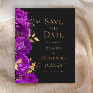 Budget Purple Gold Dark Floral Save the Date