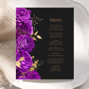 Budget Purple Gold Dark Floral Wedding Menu
