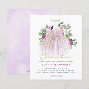 Budget Purple Gold Dress Quinceañera Invitation