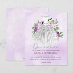 Budget Purple Gold Dress Quinceañera Invitation
