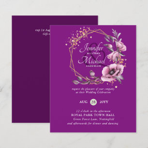 BUDGET Purple Gold Floral Wedding Invitations