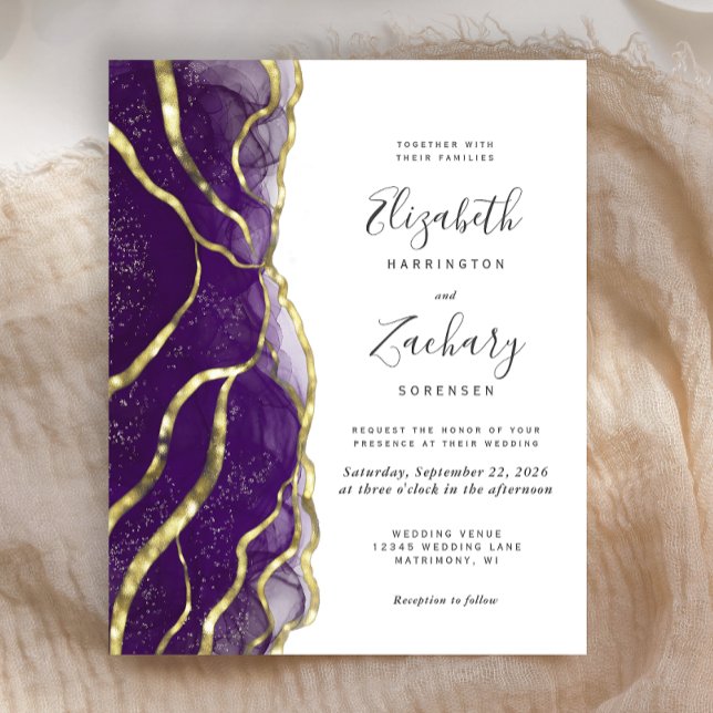 Budget Purple Gold Ink Wedding Invitation (Creator Uploaded)
