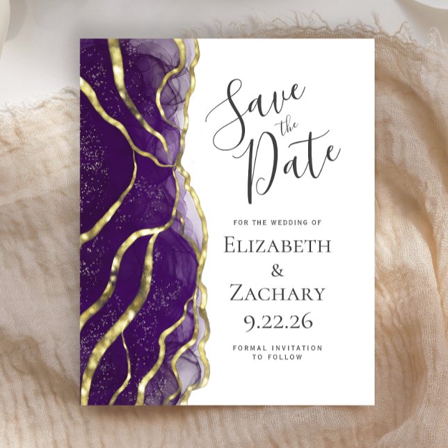 Budget Purple Gold Ink Wedding Save the Date (Creator Uploaded)