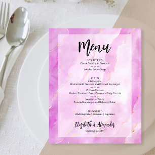 Budget Purple Gold Marble Wedding Menu