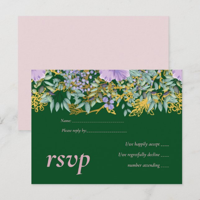 Budget Purple Lavender Floral Greenery Wedding Invitation Postcard (Front/Back)