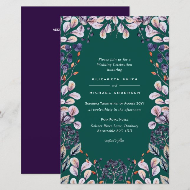 BUDGET Purple Lavender Leaves Wedding Invites A9 (Front/Back)