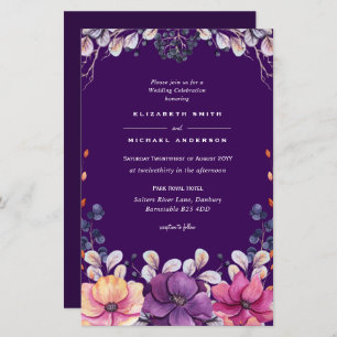BUDGET Purple Lavender Leaves Wedding Invites A9