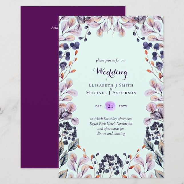 BUDGET Purple Lavender Leaves Wedding Invites A9 (Front/Back)