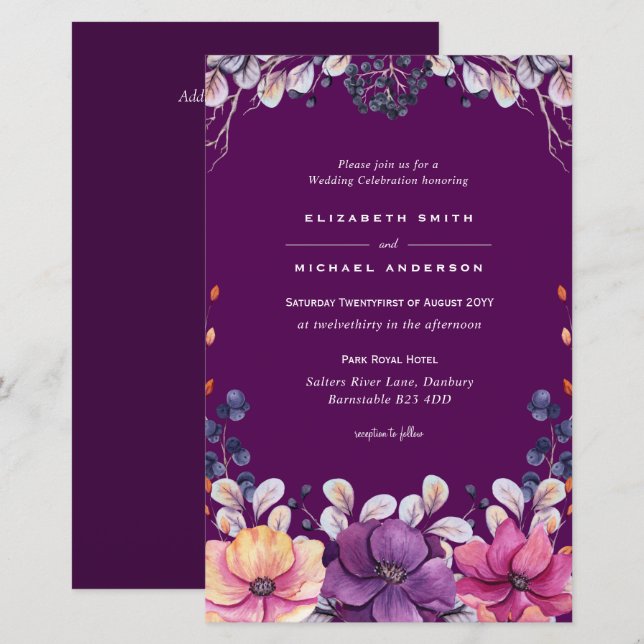 BUDGET Purple Lavender Leaves Wedding Invites A9 (Front/Back)