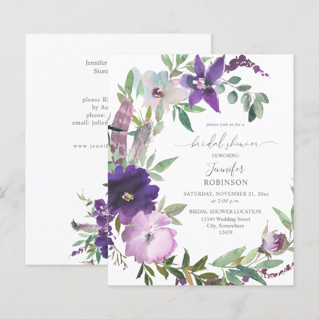 Budget Purple Lavender Violet Floral Bridal Shower (Front/Back)