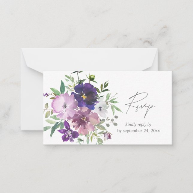 Budget Purple- Light & Dark Floral 2SM Meal RSVP Card (Front)