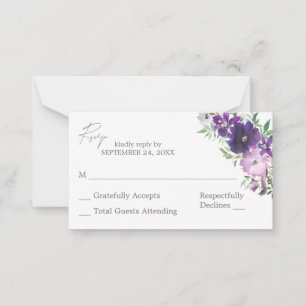 Budget Purple Light & Dark Floral 2SM No Meal RSVP Card