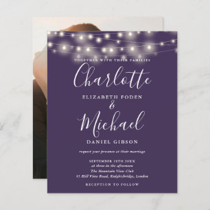 Budget Purple Lights Photo Wedding Invitation