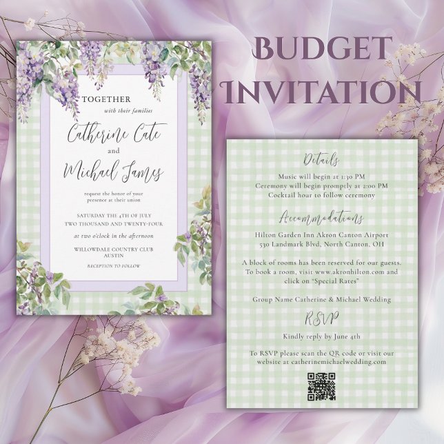 Budget Purple Lilac Greenery Elegant Wedding Invitation (Creator Uploaded)