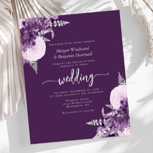 Budget Purple Lilac Silver Floral Wedding Invite