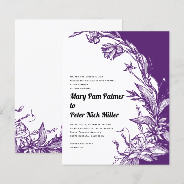 BUDGET purple line art floral wedding (Front/Back)