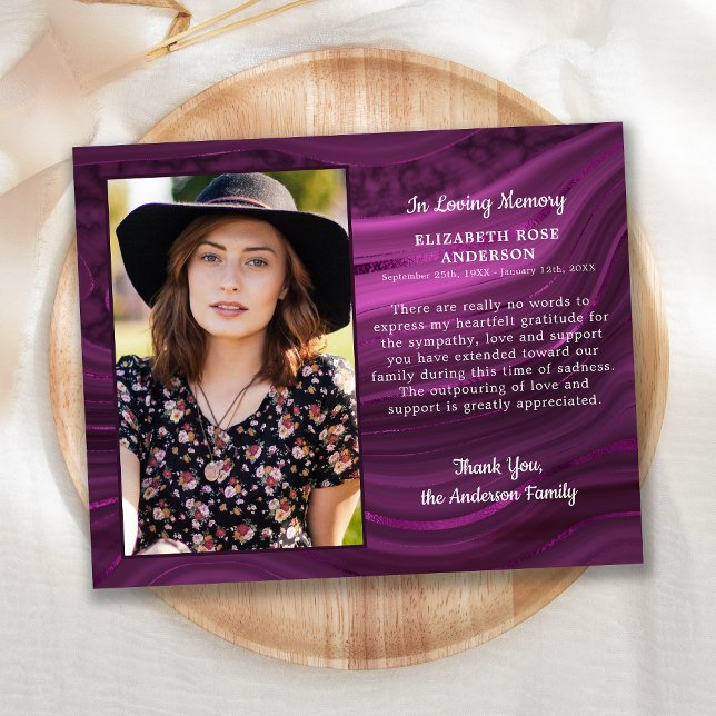 Budget Purple Marble Funeral Thank You Card Photo  (Creator Uploaded)