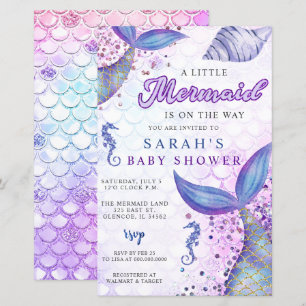 Budget Purple Mermaid Baby Shower Invitation