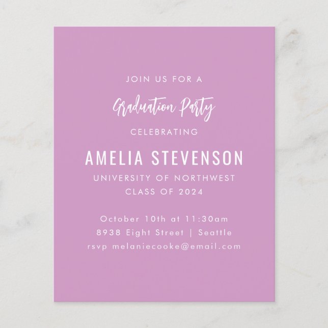 Budget Purple Minimal Graduation Party Invitation (Front)
