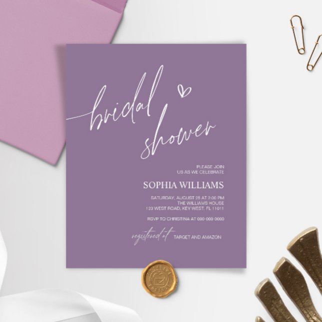 Budget Purple Minimalist Bridal Shower Invitation (Creator Uploaded)