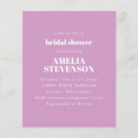Budget Purple Minimalist Bridal Shower Invitation