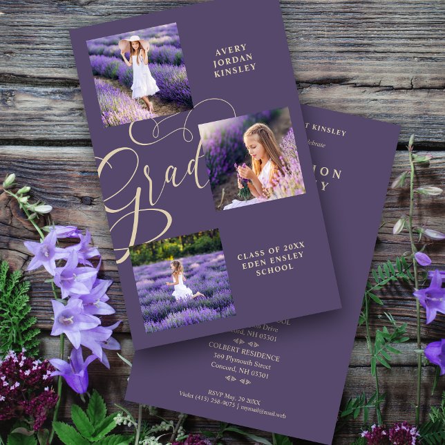 Budget Purple Modern Typography Grad  Three Photos (Creator Uploaded)