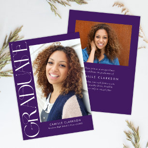 Budget Purple Modern Vertical Two Photo Graduation Invitation