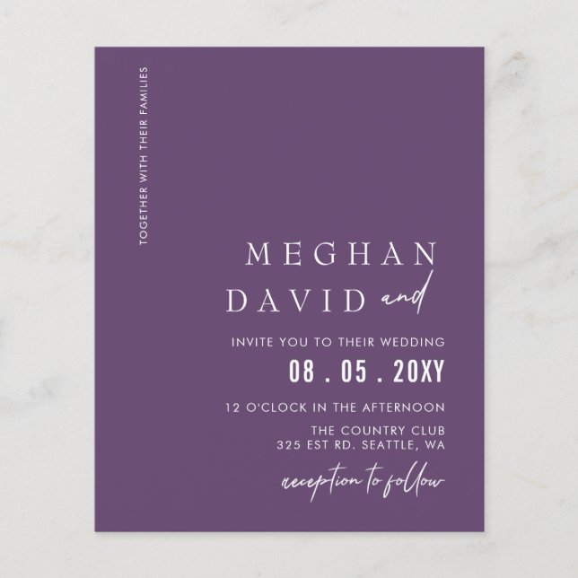 Budget Purple Modern Wedding Invitation (Front)