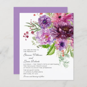 Budget Purple Monochrome Watercolor Floral Wedding