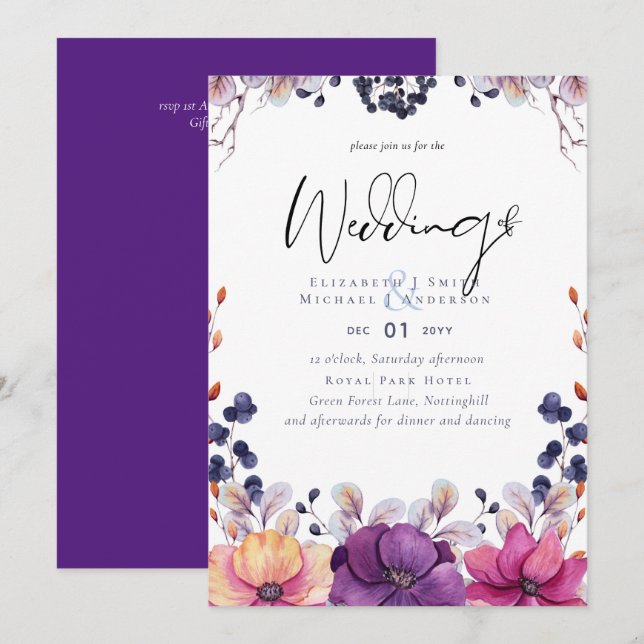 BUDGET Purple Orange Dusk Till Dawn Wedding INVITE (Front/Back)