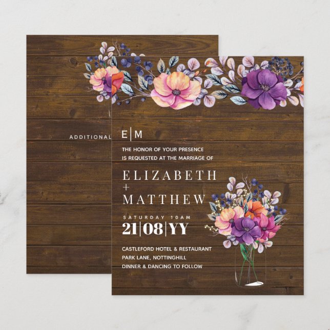 BUDGET Purple Orange Dusk Till Dawn Wedding INVITE (Front/Back)